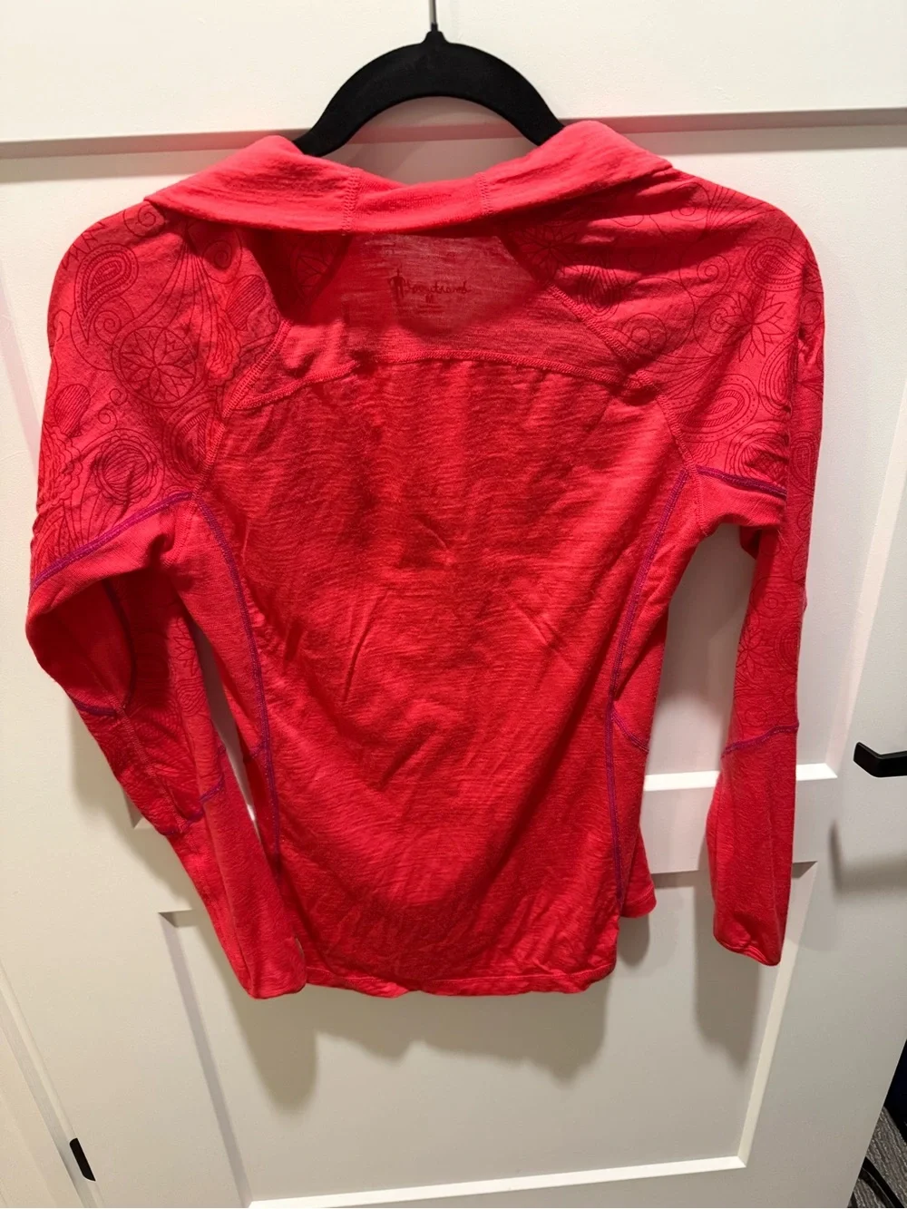 Smartwool Womens Merino Wool 1/4 Zip Base Layer Top Pink Paisley Size Medium